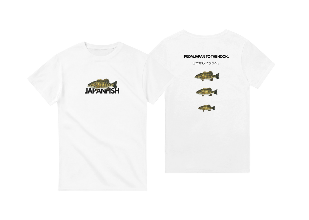 T-shirt Blanc poisson pêche smallmouth Bass - JapanFish